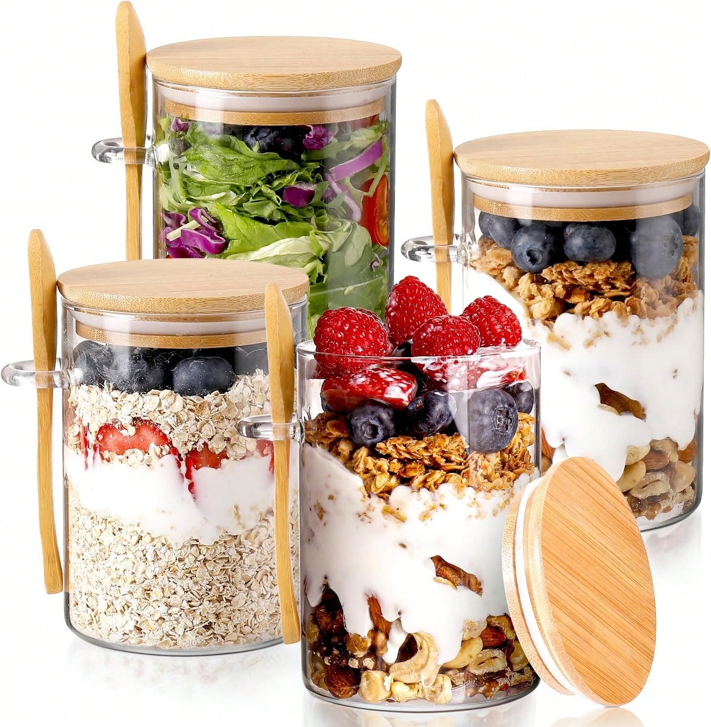 4 Pack Overnight Oats Jars Mod - Meal Prep Yogurt Parfait recension och pris