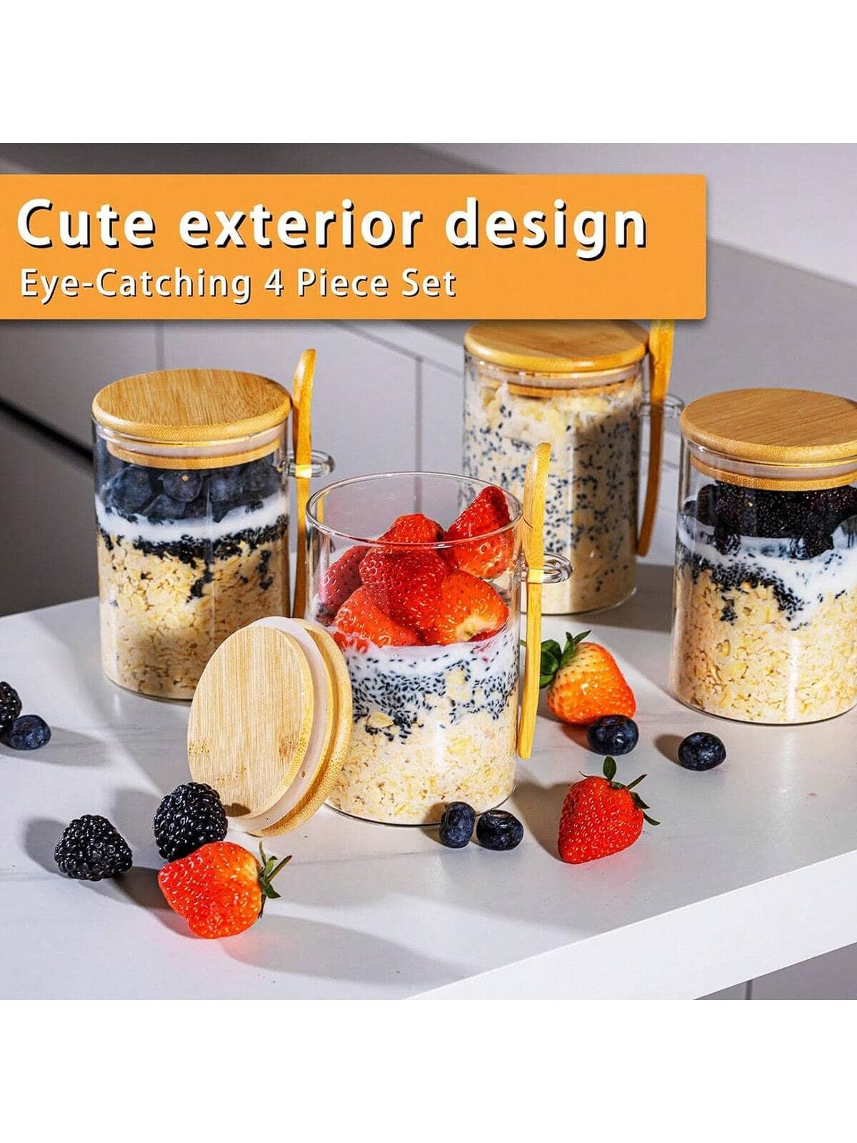 4 Pack Overnight Oats Jars Mod - Meal Prep Yogurt Parfait recension och pris